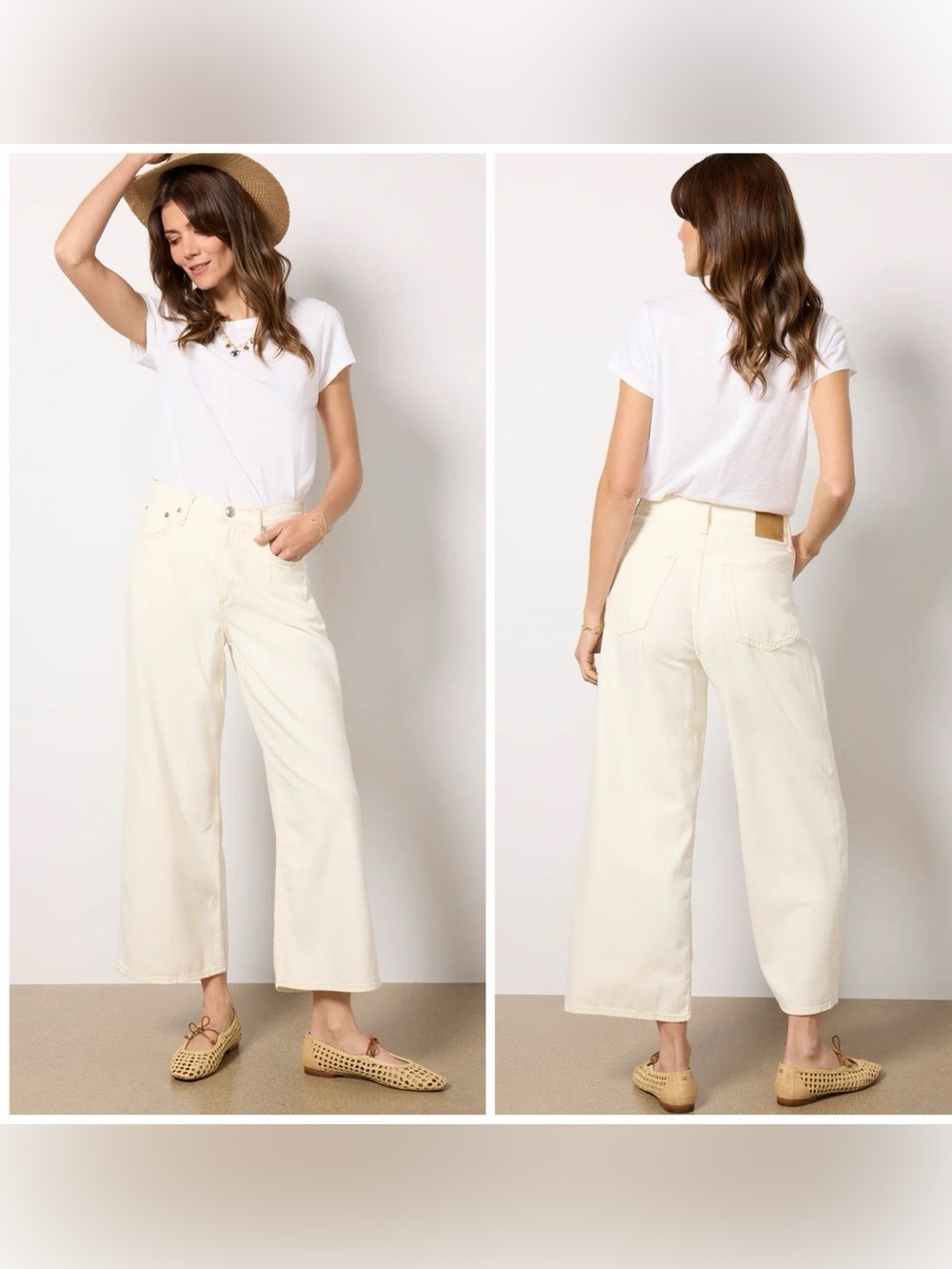 Rag & Bone‎ Andi High-Rise Ankle Wide Leg Jean in Ecru.